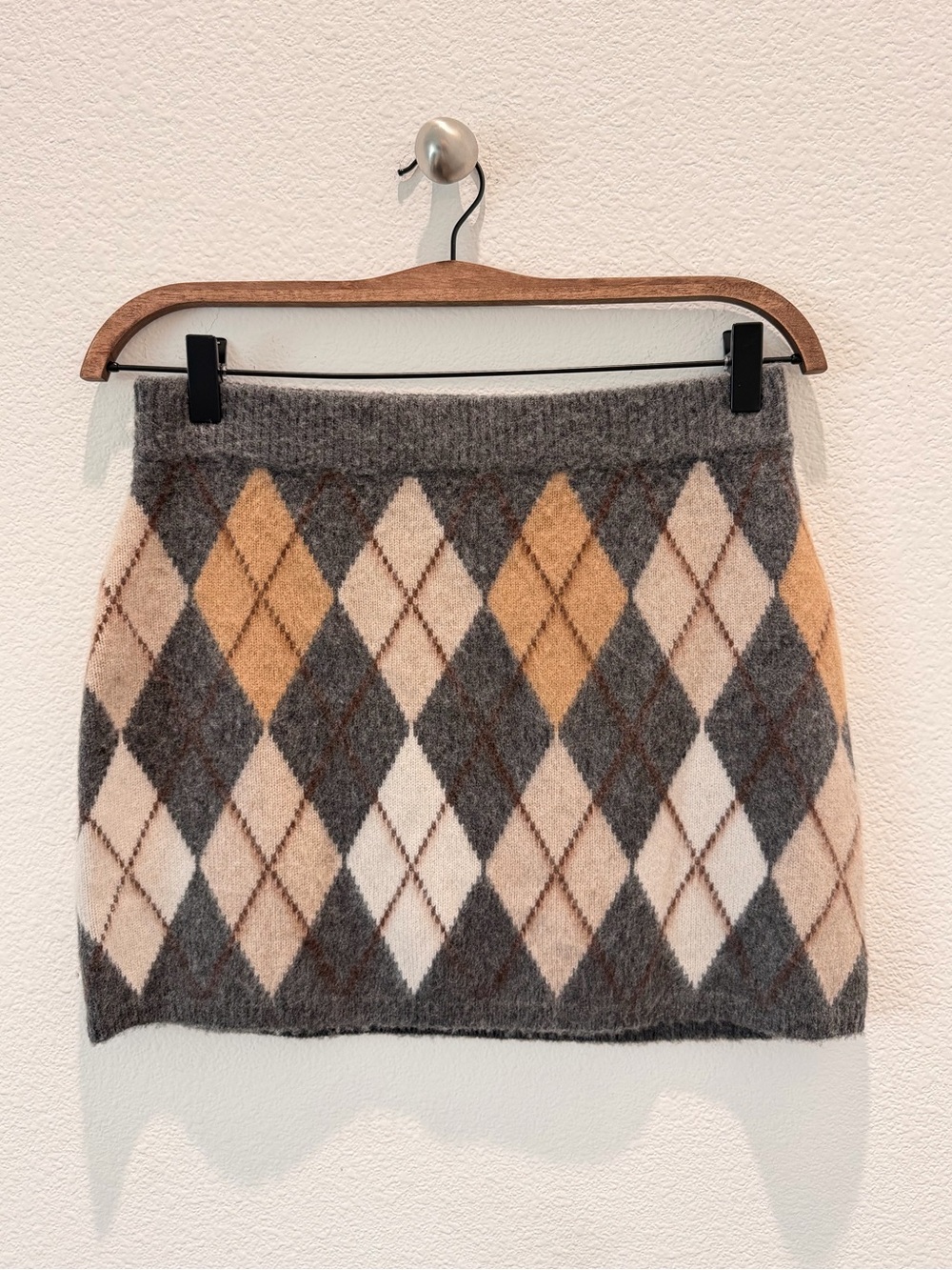 Frame Argyle Wool CashmereMini Skirt - Gray, Cream & Tan
